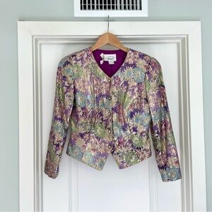 Vintage I. Magnin Farinae Collections Floral All Over Sequence Jacket Size 6